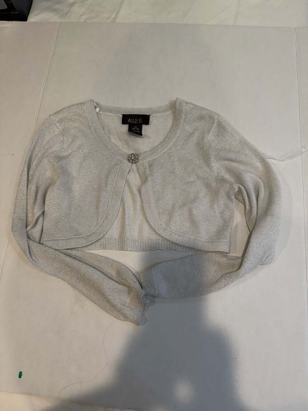 Ally B Girls Silver Sparkly Long Sleeve Shrug Cardigan